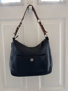 Coach Black Leather Shoulder Bag with Brown Strap